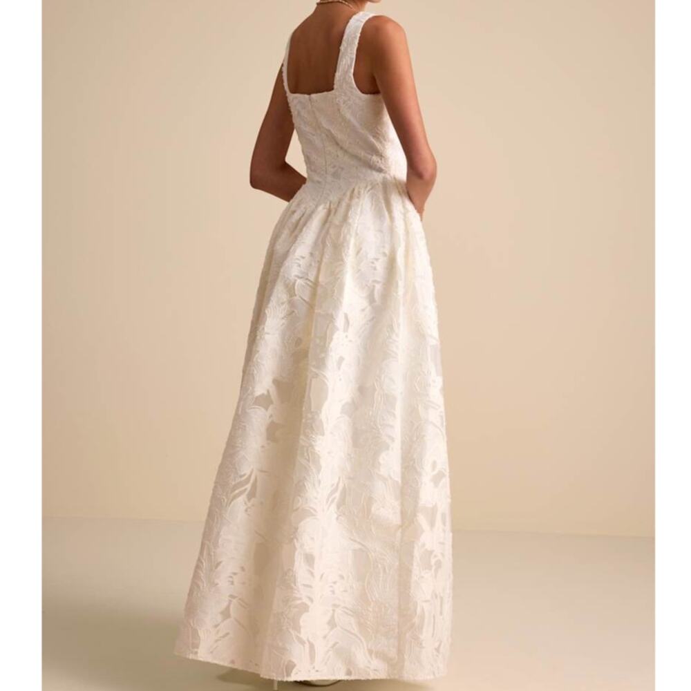 Lulus Bridal Corsen Ivory Floral Jacquard Corset A-Line Maxi Dress Wedding Gown - Picture 5 of 12